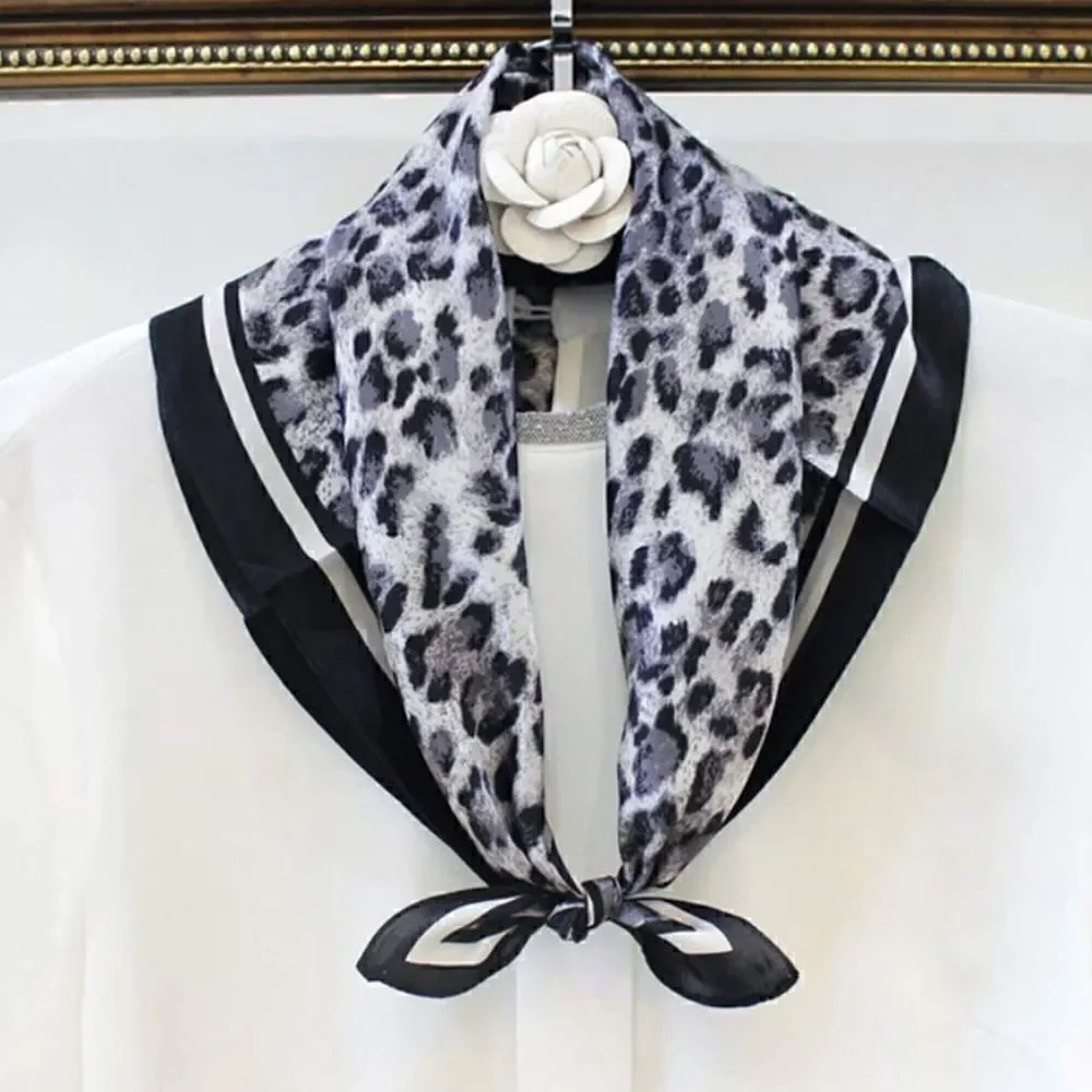 Black Leopard Mulberry Silk Neck Scarf